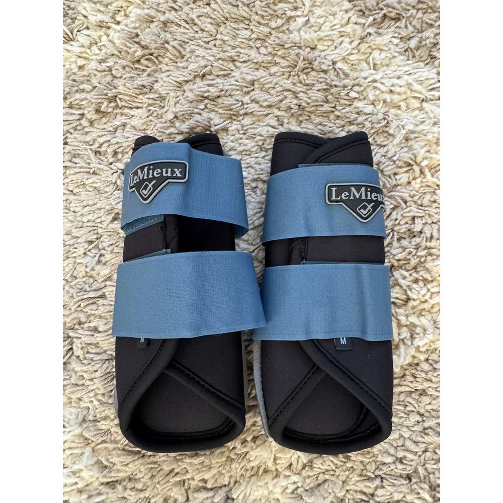 LeMieux Brushing Boots Black Blue Neoprene Horse Leg Protection Size Medium Pair